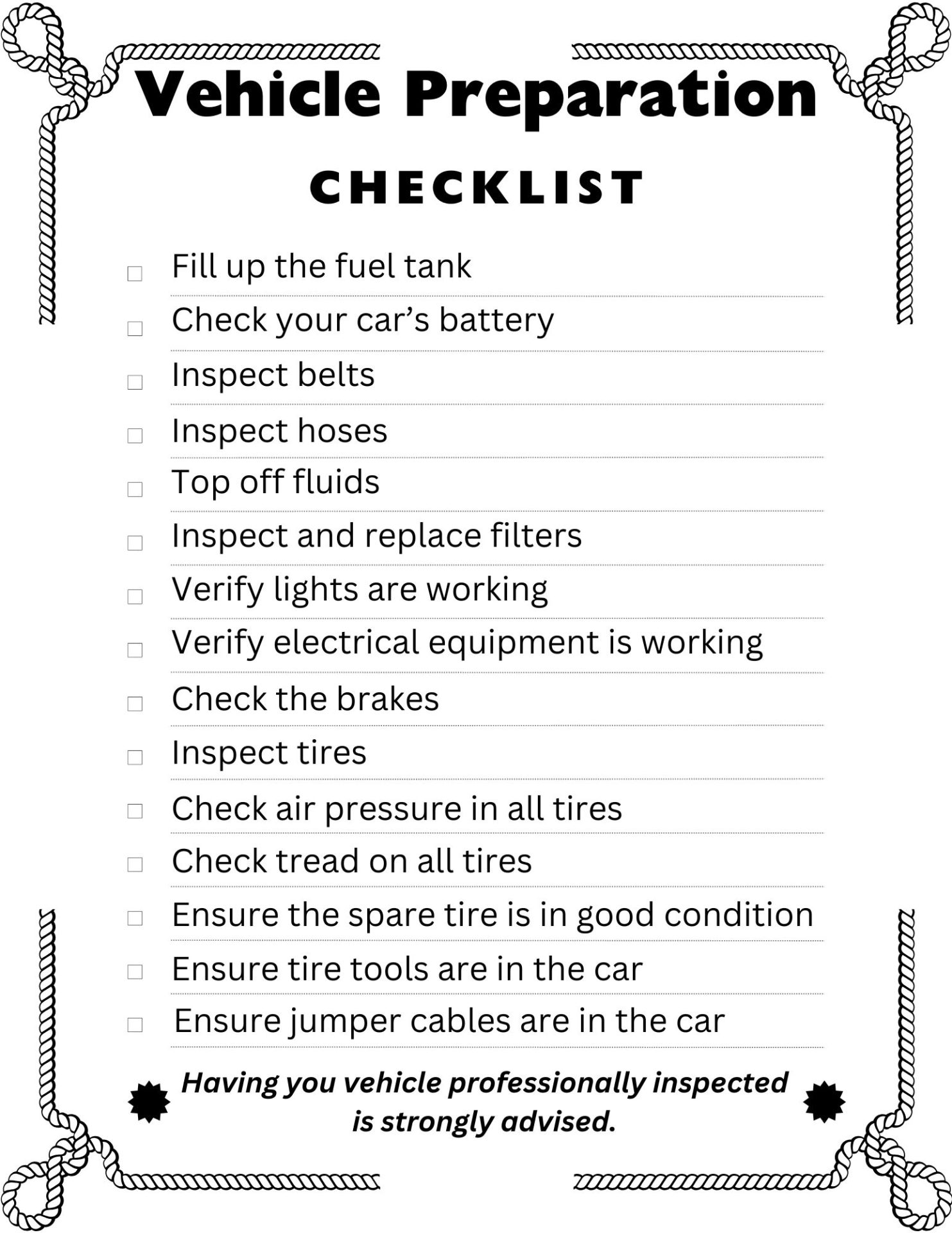 Vehicle Checklist. Vehicle Checklist.