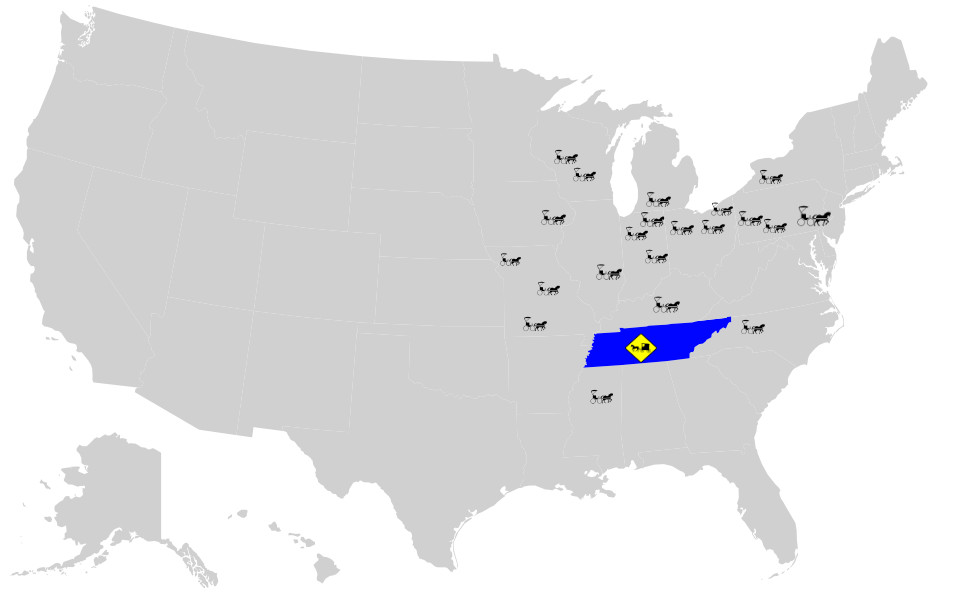 Amish map of the 50 states.