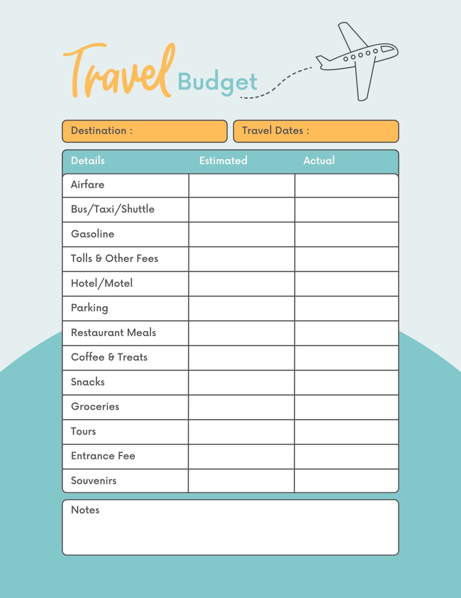 Travel Budget List. Travel Budget List.