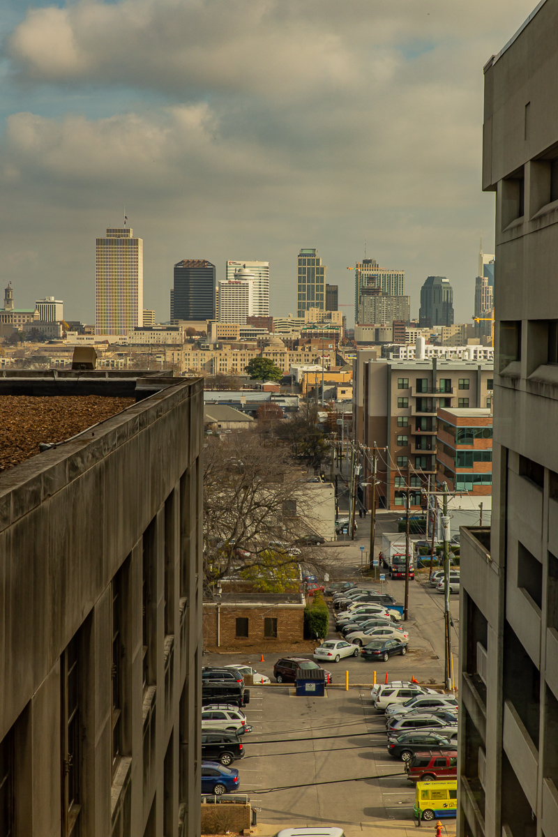 Nashville between two buildings. City scape between two buildings.