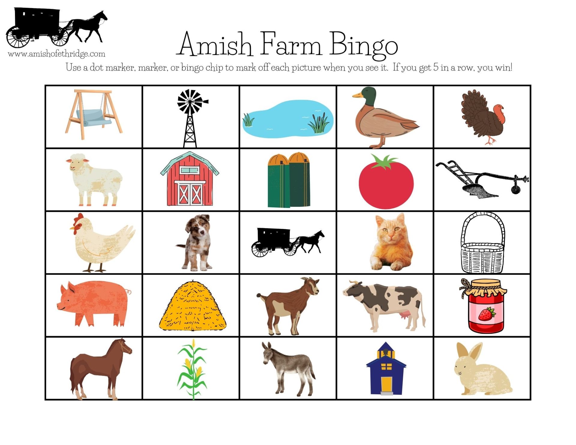 Amish Farm Bingo. Amish Farm Bingo.