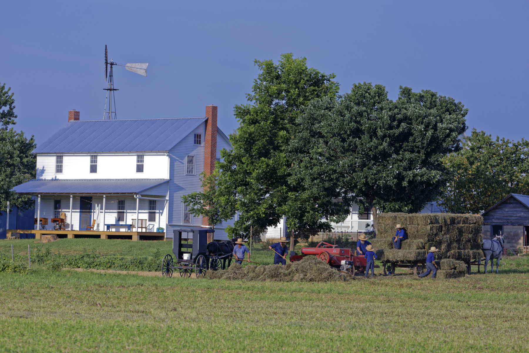 amish of ethridge amish hay baling group.