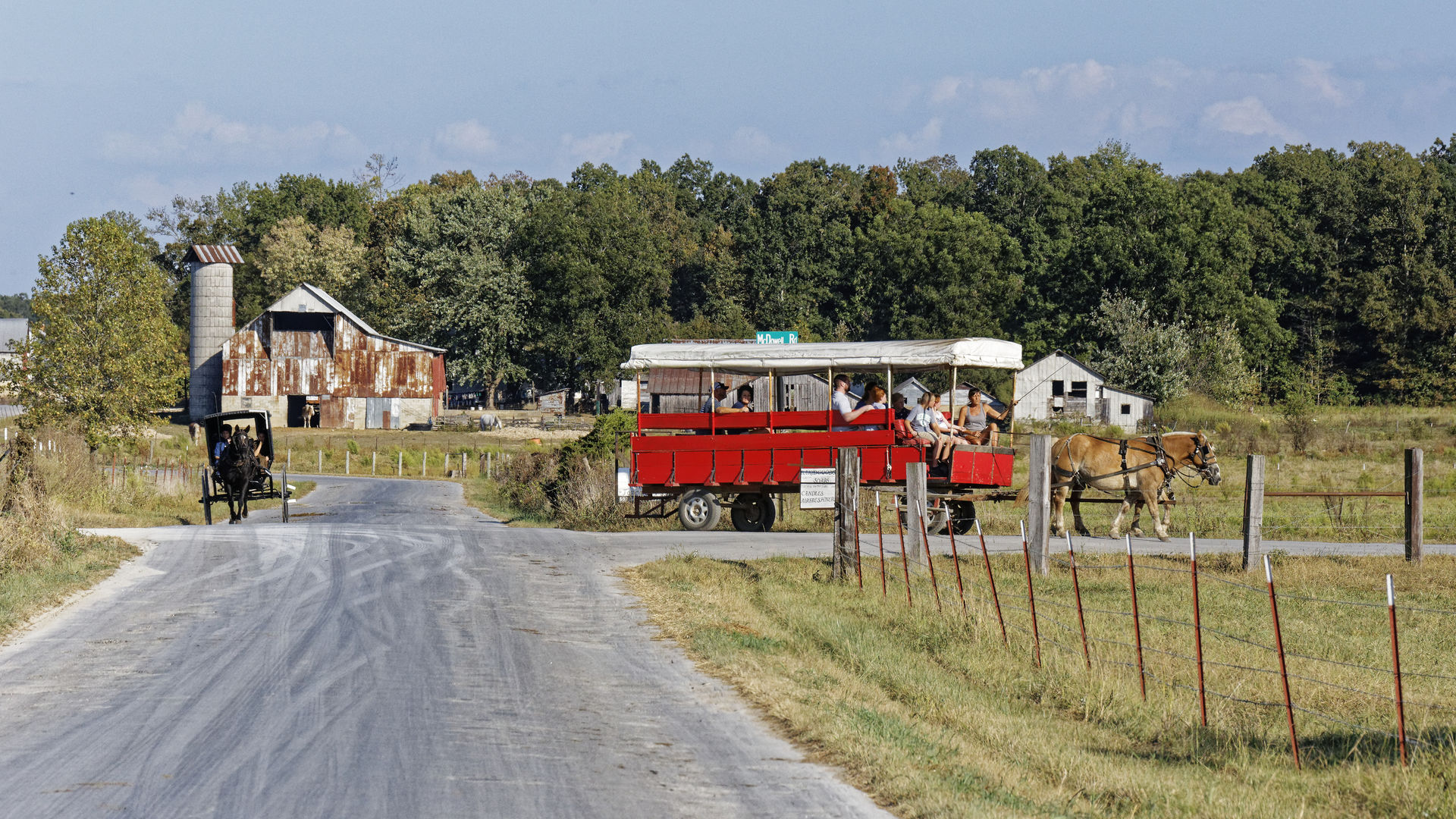 amish of ethridge wagon tour with horse and buggy.