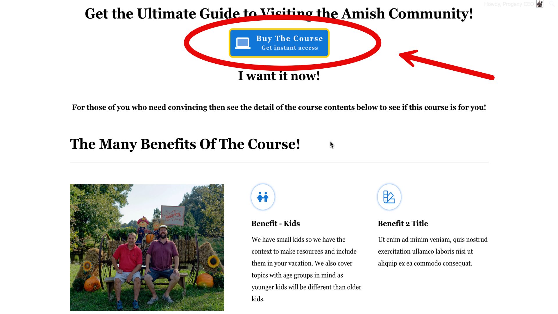 The course buy button on the sales page. 