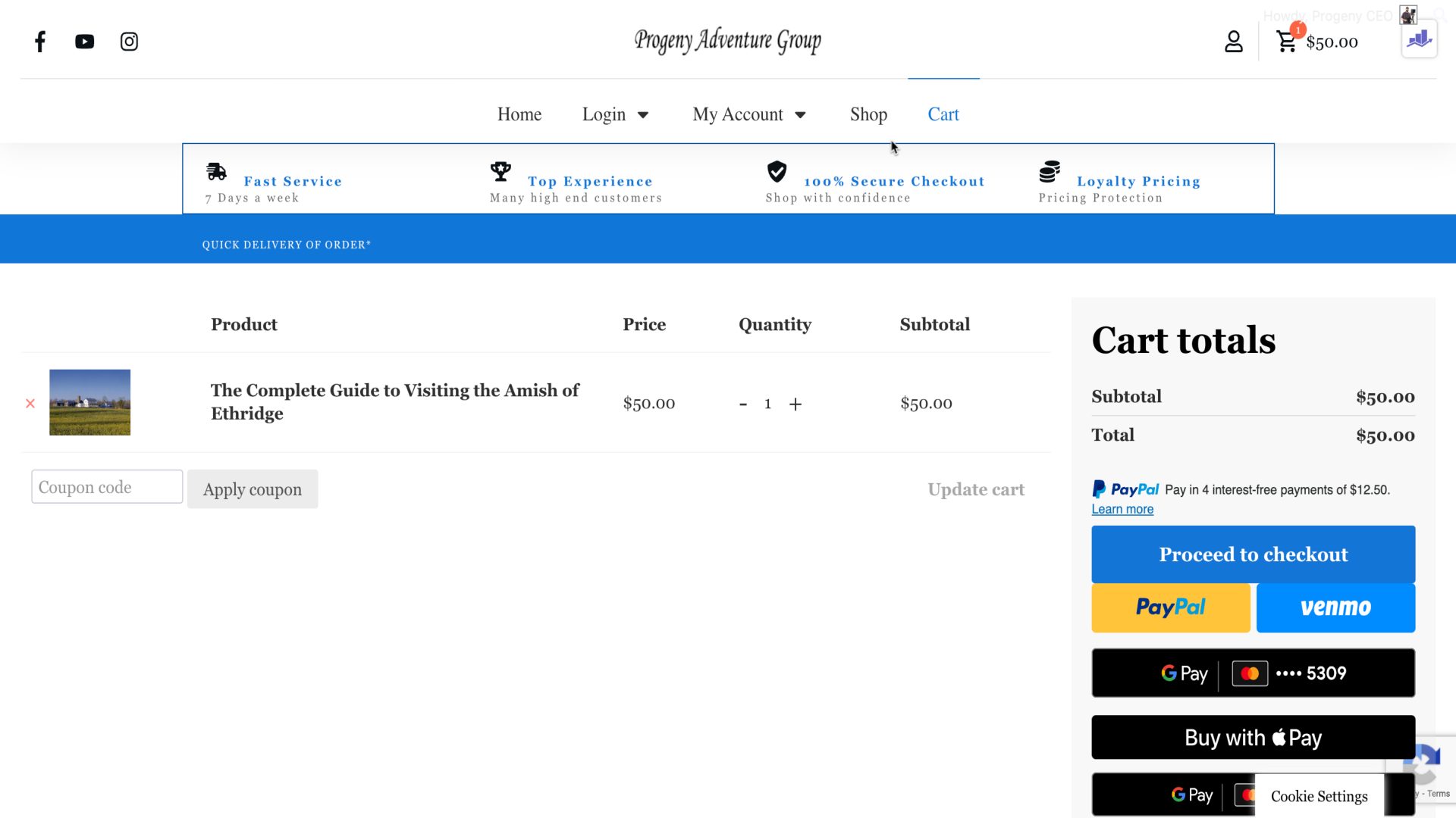 The course cart section. 