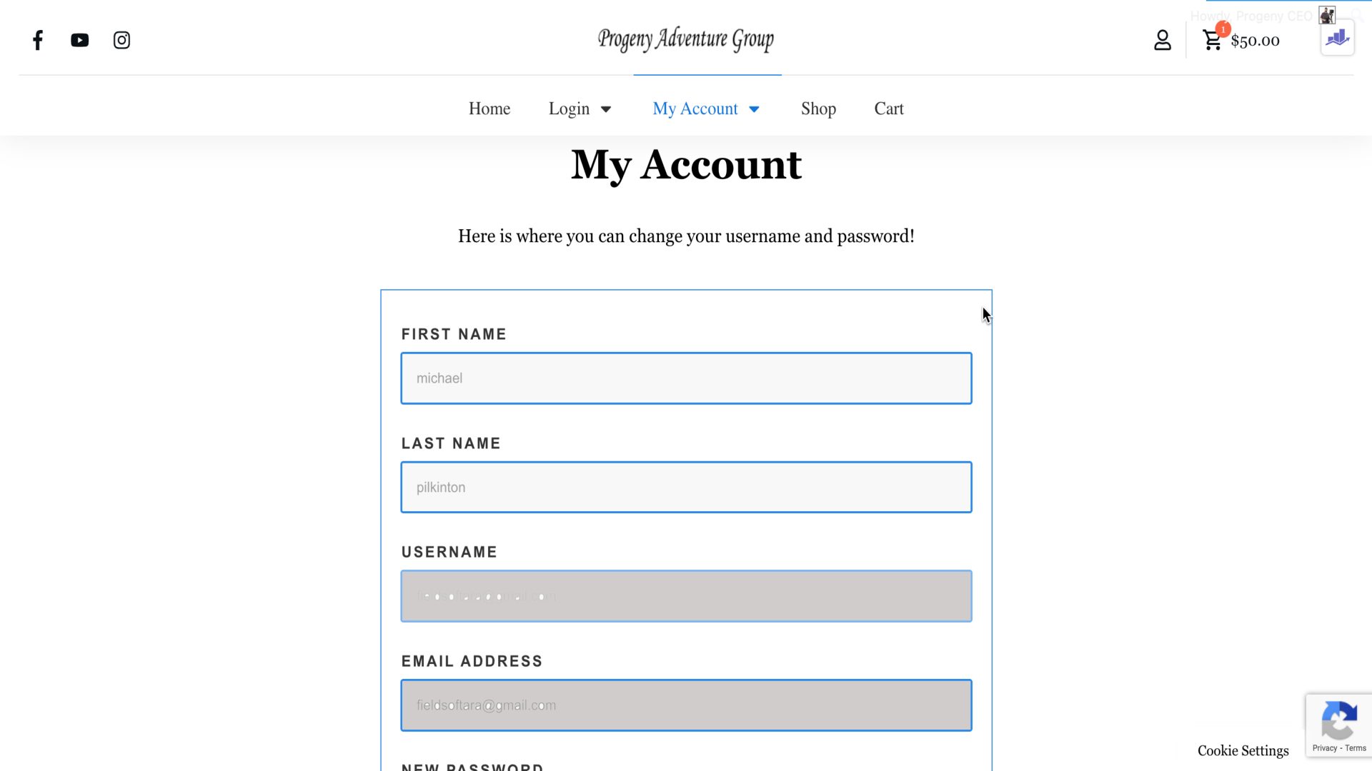 My account sign in and login page.