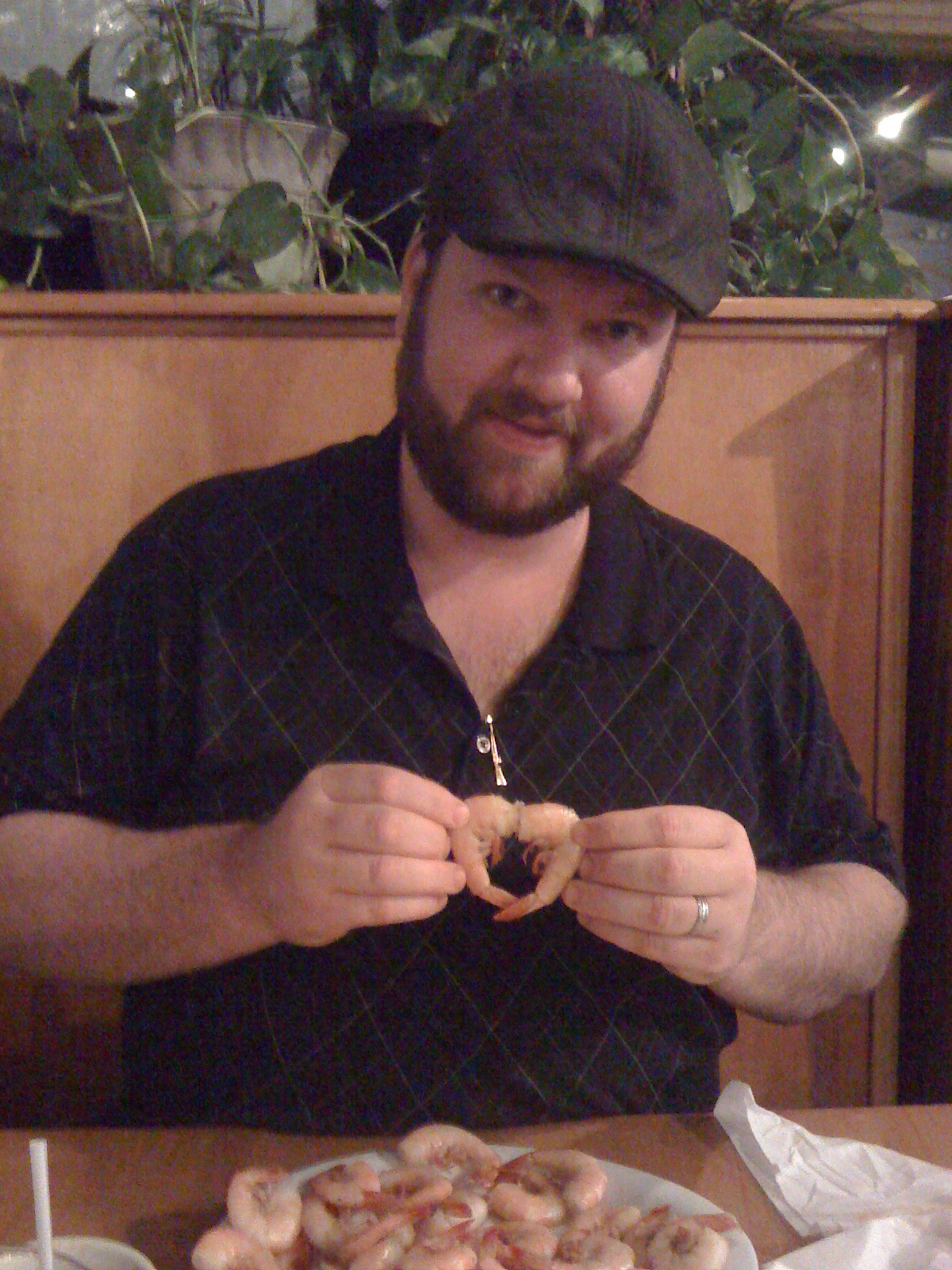 older dads heart shaped shrimp Guy using shrimp to make a heart shape.