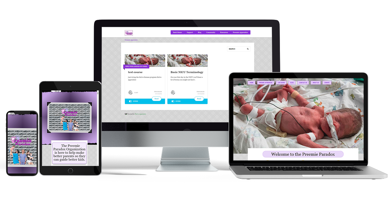 Preemie Paradox courses on different screens. Preemie Paradox courses on different screens.