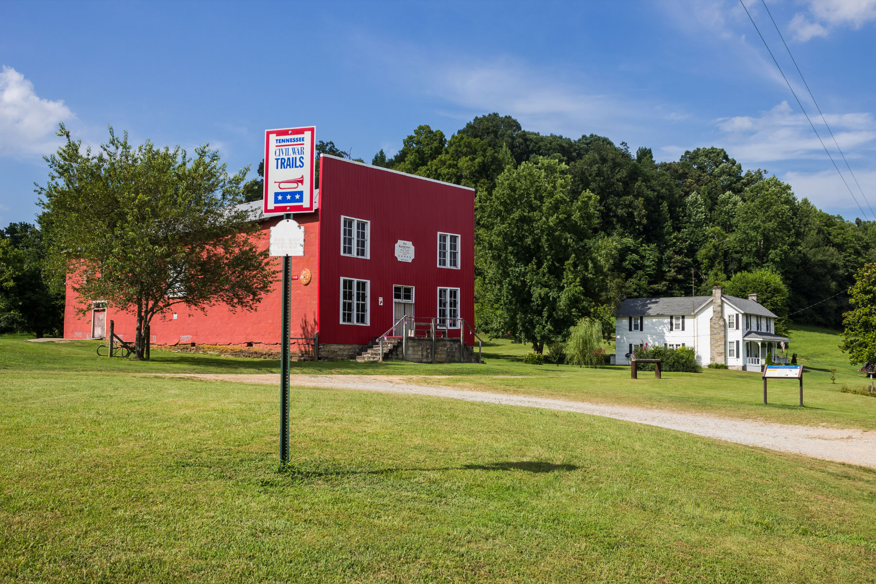 The big red store building.